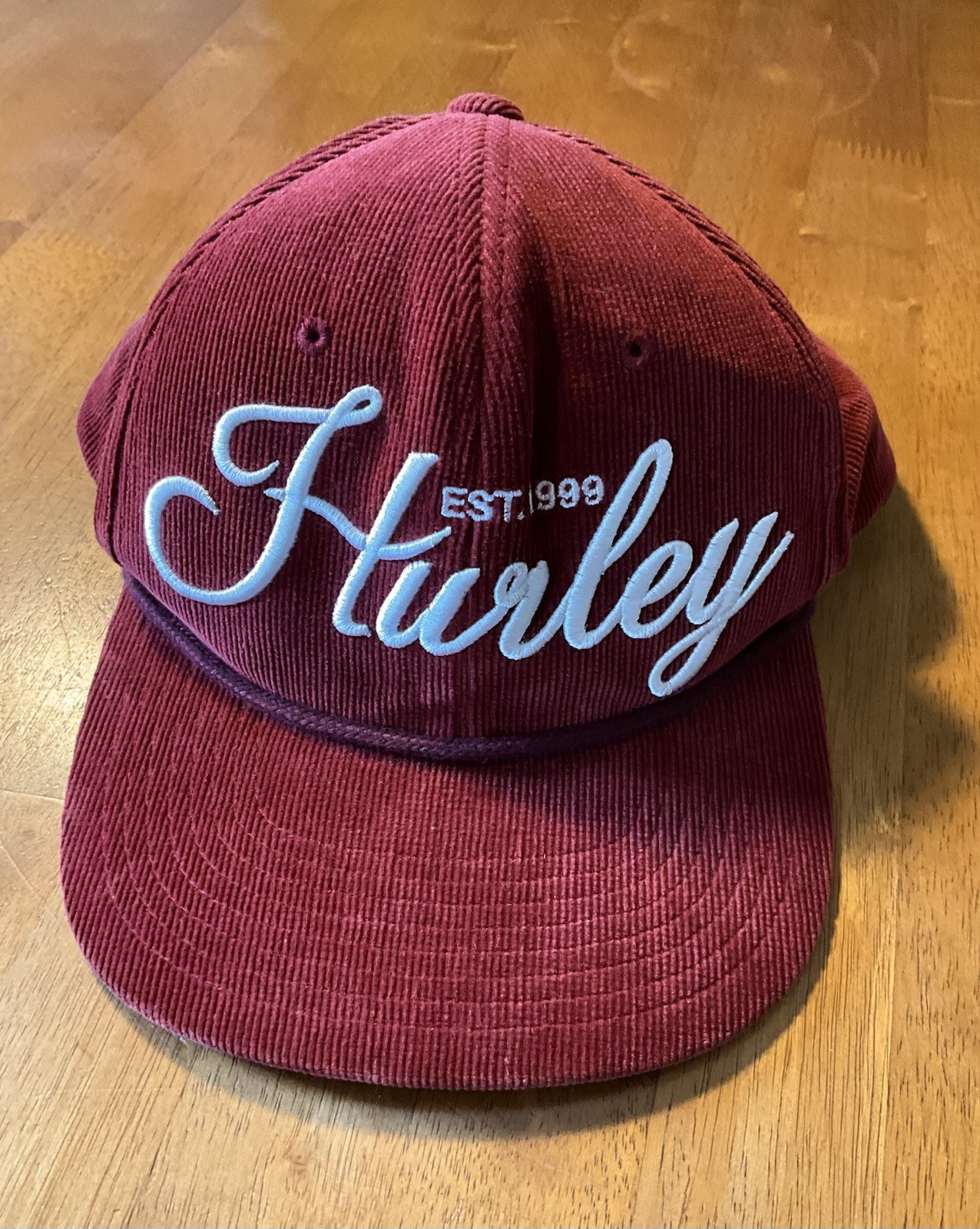 Hurley Script Snapback Hat Corduroy Burgundy Rope… - image 2