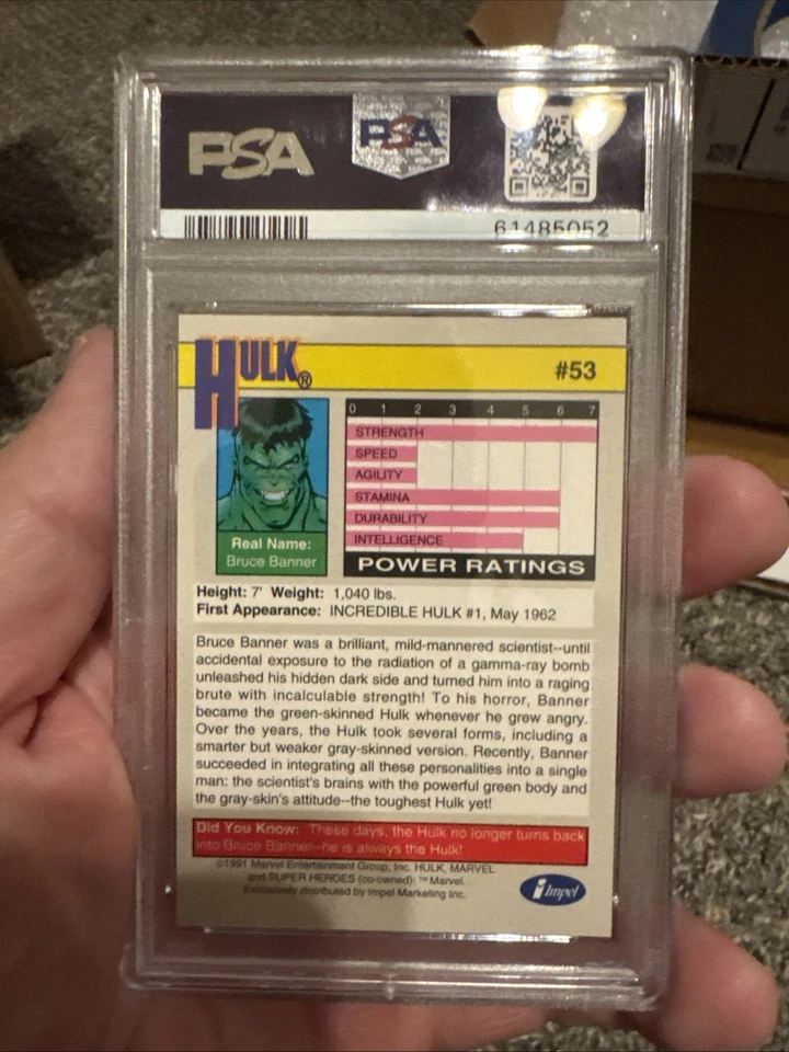 Marvel cards 1991 Marvel Universe Hulk PSA 10 - Image 2 of 2