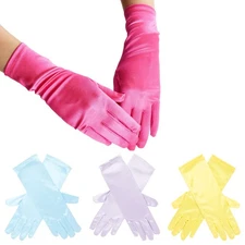 4 Pairs of Satin Princess-Style Gloves For Little Girls Costumes, 4 Colors