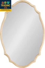 Leanna Wooden Scalloped Oval Mirror, 24 X 36, Natural Wood, Traditional Scallope