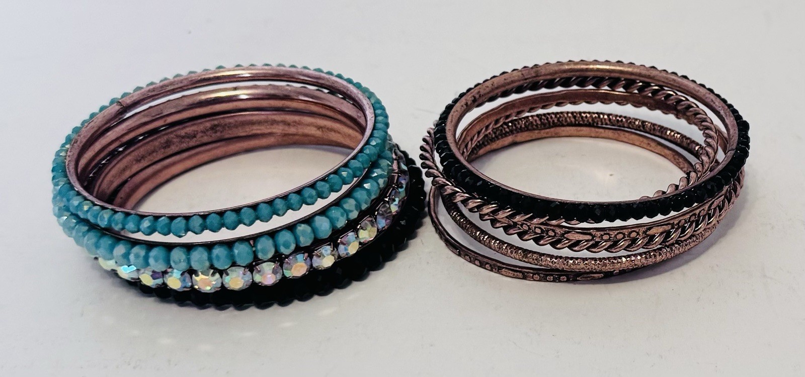 Copper Bangle Bracelets Textured Twisted Faux Bea… - image 2