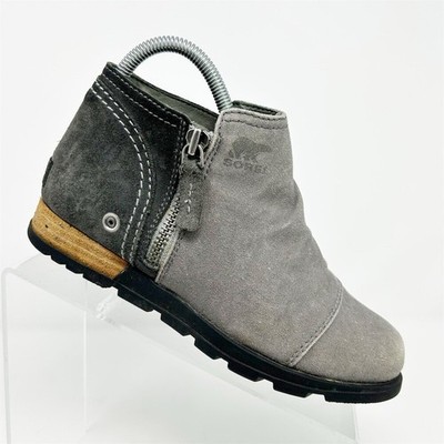 Sorel Major Low Womens Ankle Booties Gray Two-Tone Side Zip Lug Sole Size 6