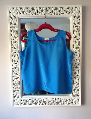 Vintage Sky Blue Thai Silk Top, UK Size L  16-18 Immaculate Handmade