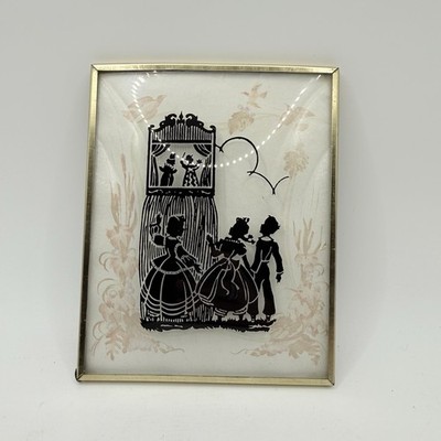 Rare Silhouette Scene Children Watching Puppet Marionettes Convex Some Glass 4x5