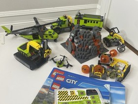 LEGO City Volcano Explorers LOT of 2 Sets Volcano Base 60124 & Helicopter 60123
