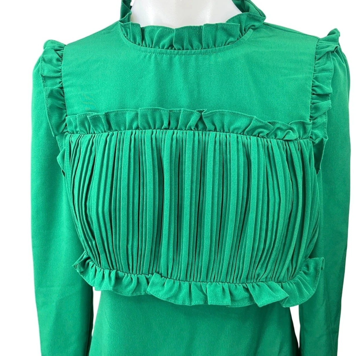 VETEMENTS Mini abito Maje verde jacqueline manica lunga volant finto collo plissettato linea A 2