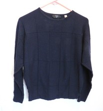 T Tahari Sweater Sz S Navy Blue Long Sleeve Round Neck Pullover Viscose Blend DR