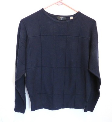 T Tahari Sweater Sz S Navy Blue Long Sleeve Round Neck Pullover Viscose Blend DR
