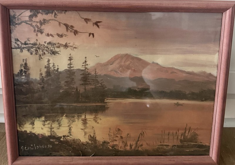 Signed Myrtle LaChance Vintage Painting  Lake/Mountains