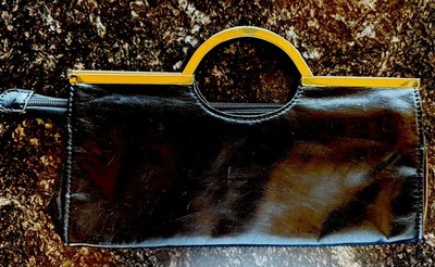 Candie's Black Faux Leather Silver Metal Ring Handle Clutch Purse Y2K VTG