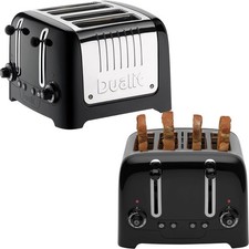 Dualit Lite 4 Slice Toaster Black Stainless Steel Wide Slot Bagel Defrost 46205