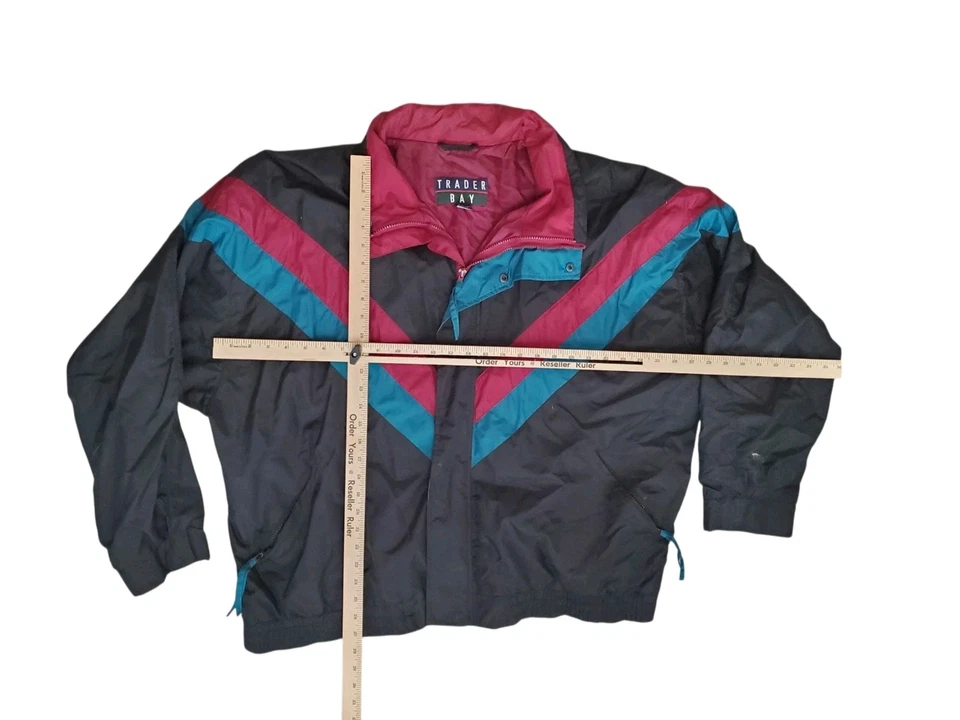 Vtg Trader Bay Windbreaker Jacket Mens XL Y2K Black Blue Maroon 90s Streetwear - Image 3 of 4