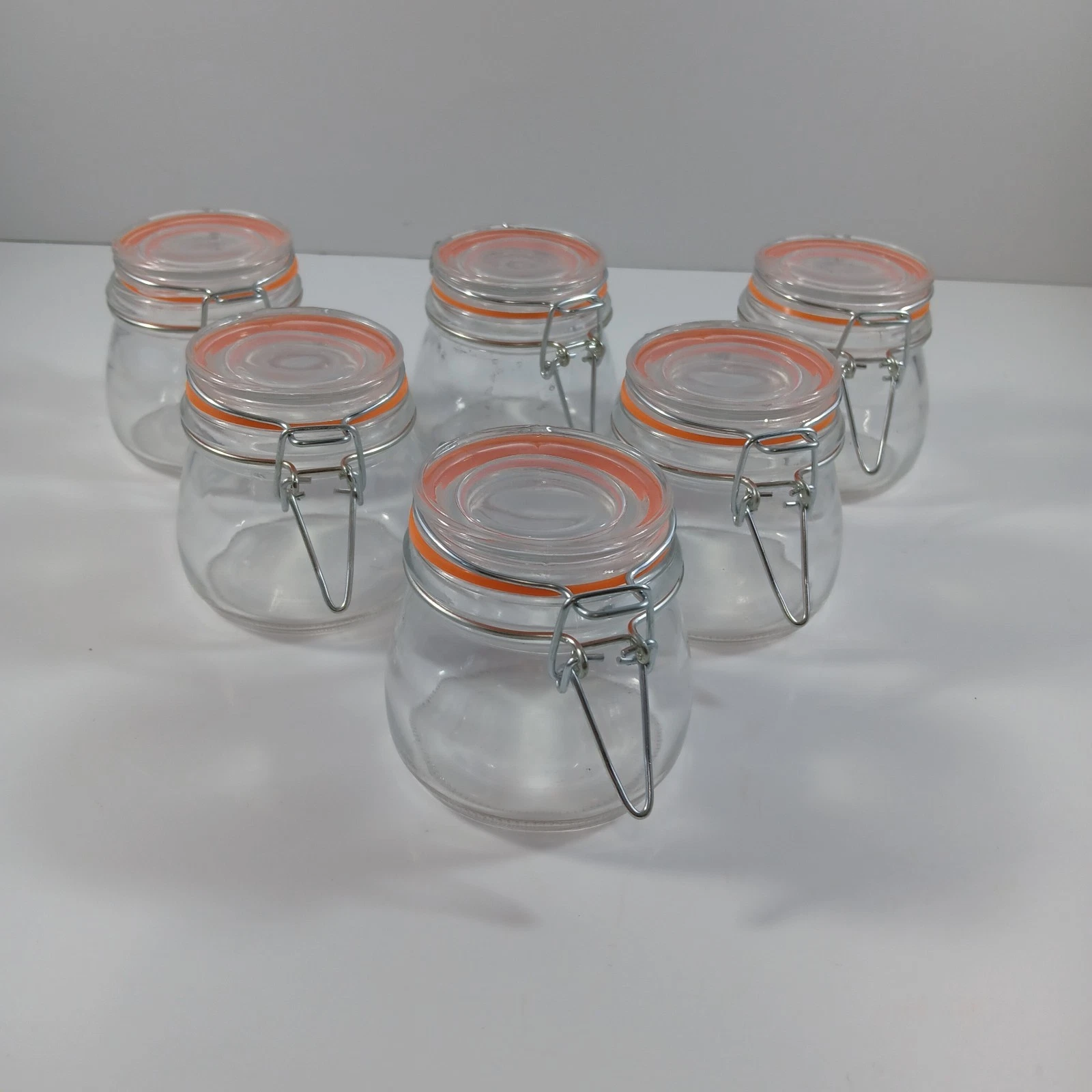 6pcs 5oz Glass Jars with Lids, Food Storage Container with Orange Silicone Seal