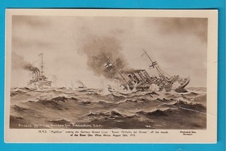 Original RP Postcard Royal Navy HMS HIGHFLYER sinking KAISER WILHELM GROSSE 1914