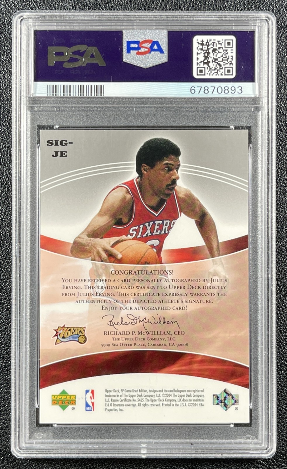 JULIUS ERVING PSA 9 2004-05 SP GAME USED #SIG-JE SIGNIFICANCE AUTO 59/100 view 2
