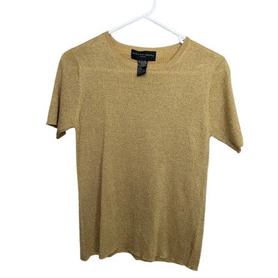 August Silk Metallic Gold Silk Top S Short Sleeve Y2K Party Chic Luxe