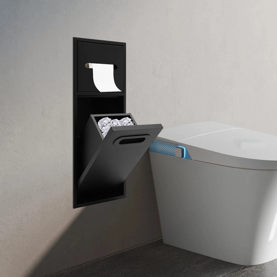 Lixeira retangular para banheiro inclinar lixeira armário lata de lixo escondida preta - Imagem 2 de 4