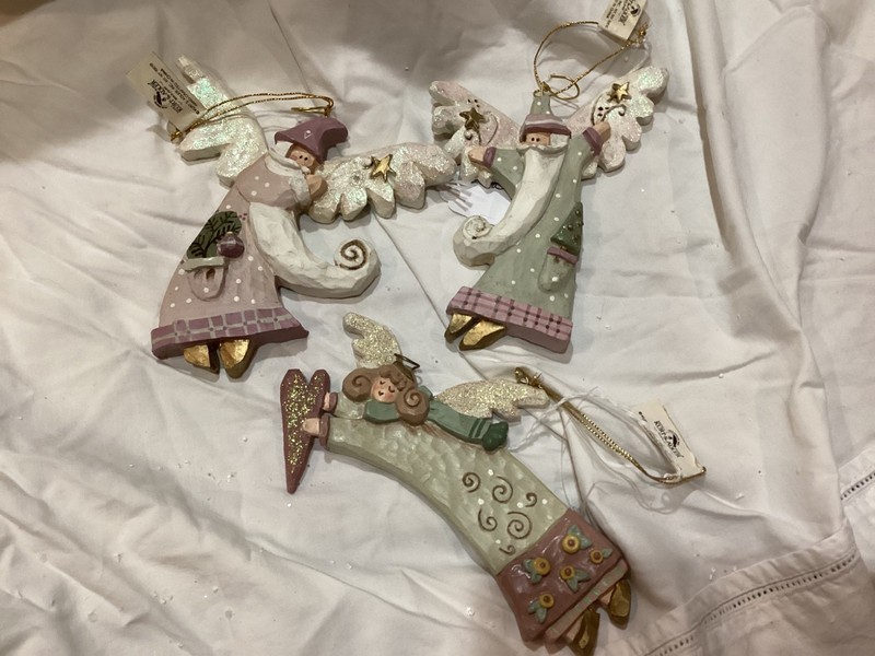 Vintage Kurt S. Adler Lot of 3 Folk Art Angel Ornaments Christmas Decor 6”