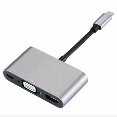 Aluminum Alloy 5 in 1 USB-C PD Type-C Adapter Converter Hub HDMI/4K, VGA/1080P H