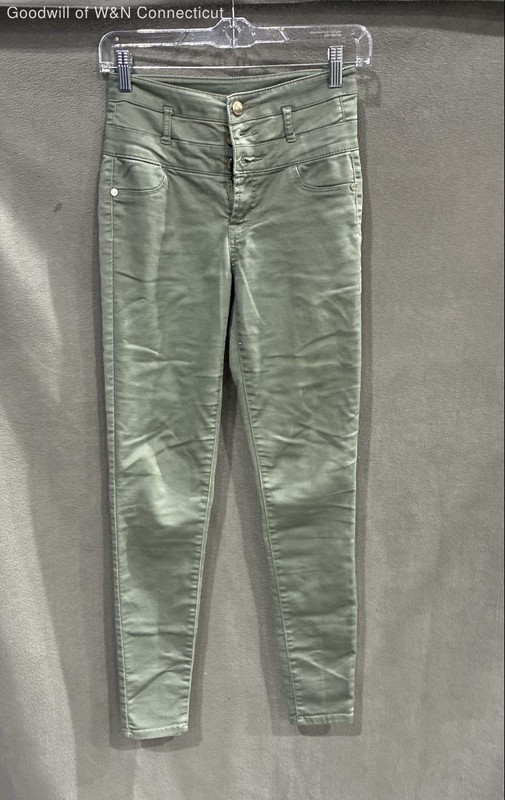 Refuge Women's Olive Green High Waist Super Skinny Stretch Cotton Pants Sz 0