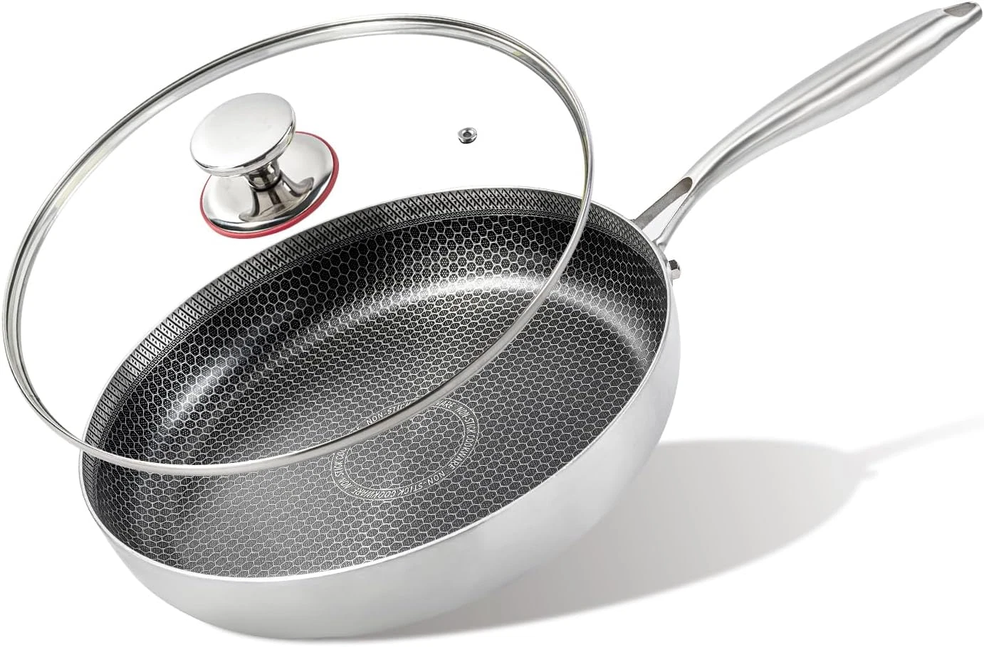 12 Inch Stainless Steel Frying Pan with Lid, Hybrid Non-Stick Skillet for Induct