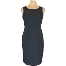 Le Suit Little Black Sheath Dress Size 4 Lined Sleeveless Vented Hem Church Work