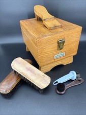 Vintage Griffin Shine Master Wooden Shoe Shine Box Kit With Brushes Shinemaster