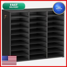 HOOBRO Literature Organizer 27 Compartments Wood Adjustable Shelves Black