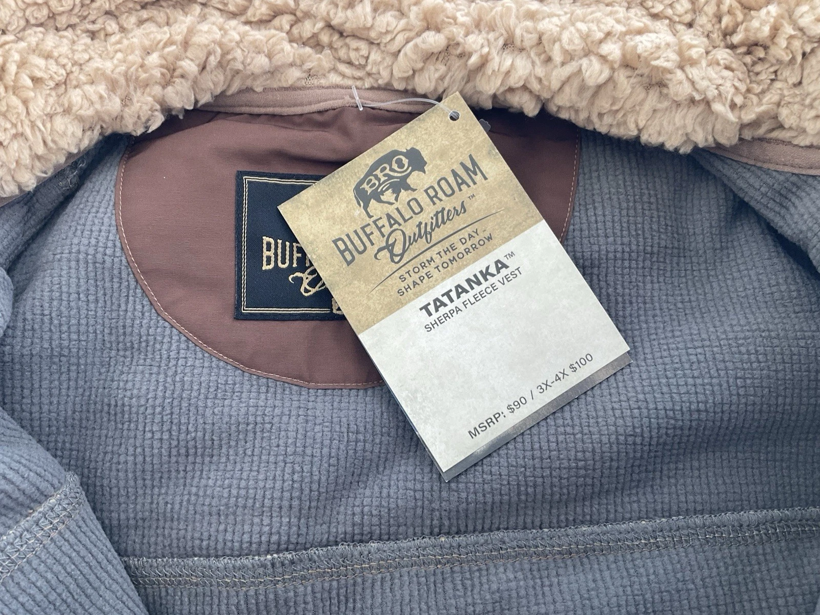 Carhartt like Buffalo Roam Outfitters Tatanka Men's FullZip Sherpa Vest XL Beige - product detail image 4