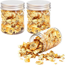 Gold Leaf Flakes Set - 15G Gold Foil Flakes, Includes 3 Bottles of 5G Each, Imit