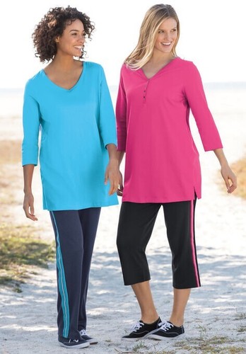 Woman Within Perfect Three-Quarter Sleeve V-Neck Tunic Gray 1X Side Hem Slits - Picture 6 of 6