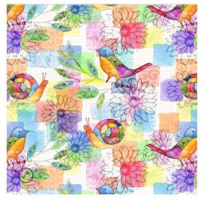 Studio E Colour My World Bright Happy bunte Vögel Blumen Stoff je 0,5m