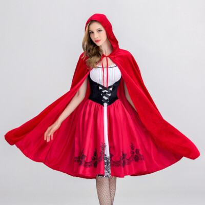  Erwachsene Damen Rotkäppchen Cosplay Kleid Cape Weihnachten Fancy Party Kostüm