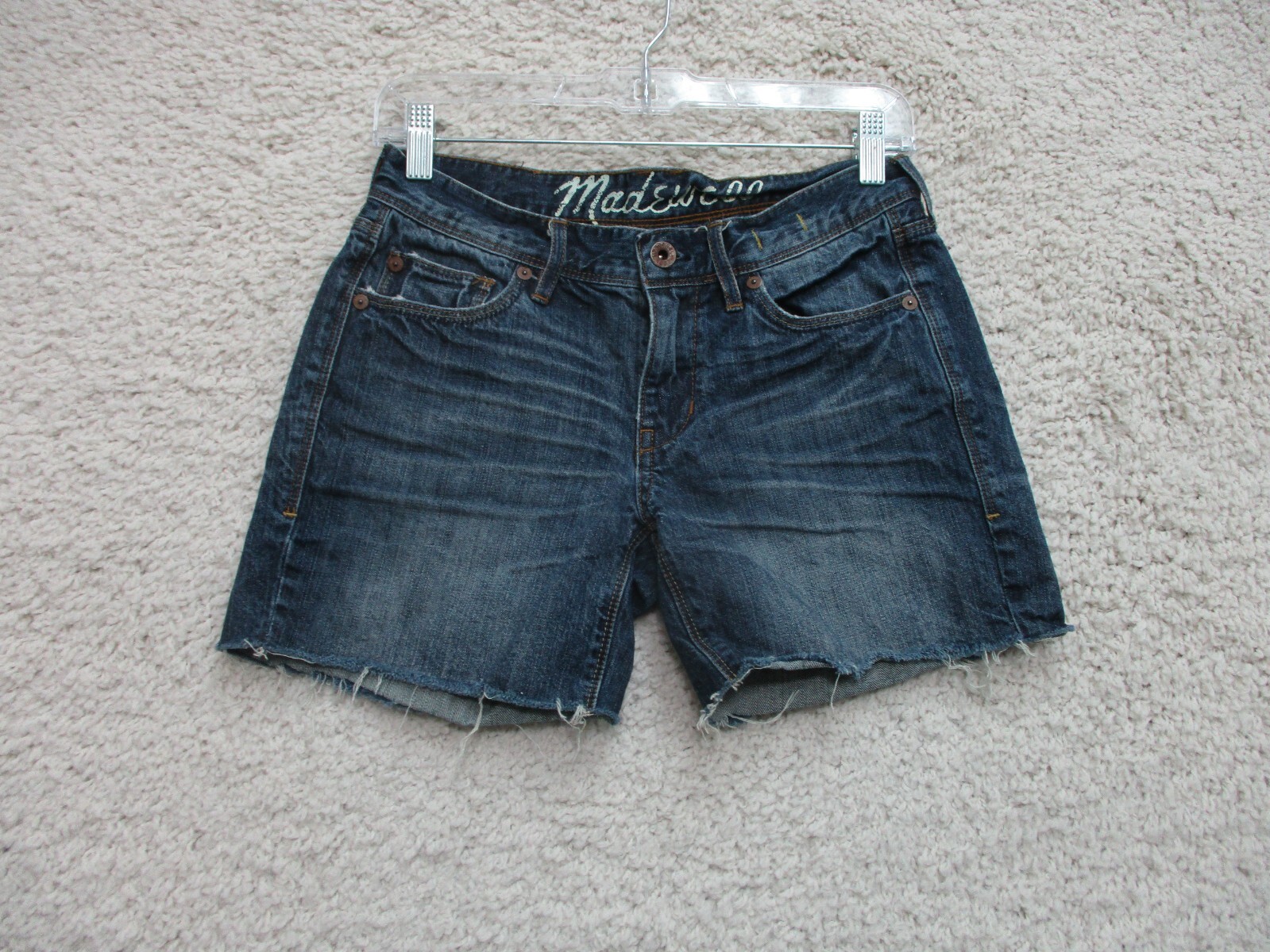 Madewell Womens Dark Wash Blue Denim Logo Casual Cutoff Jeans Shorts Size 24