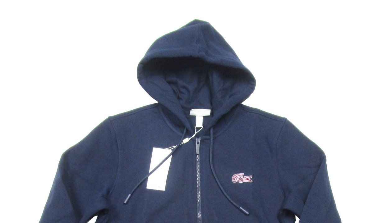 Lacoste Men's Navy Blue Embroidered Logo Fleece Lined Full Zip