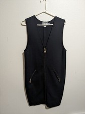 NORDSTROM Small Black 100% Merino Wool Full Zip Sleeveless Sweater Dress
