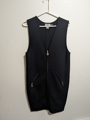 NORDSTROM Small Black 100% Merino Wool Full Zip Sleeveless Sweater