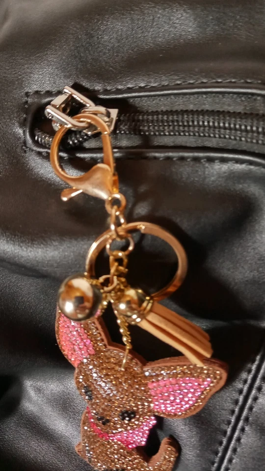 Keychain  Chihuahua With Rhinestones Gold and Pink.  - Image 2 of 4