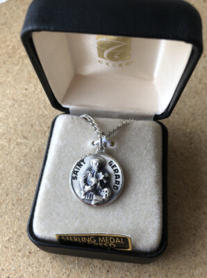 St Gerard Sterling Silver Medal 20” Chain Necklace Communion Pregnant ...