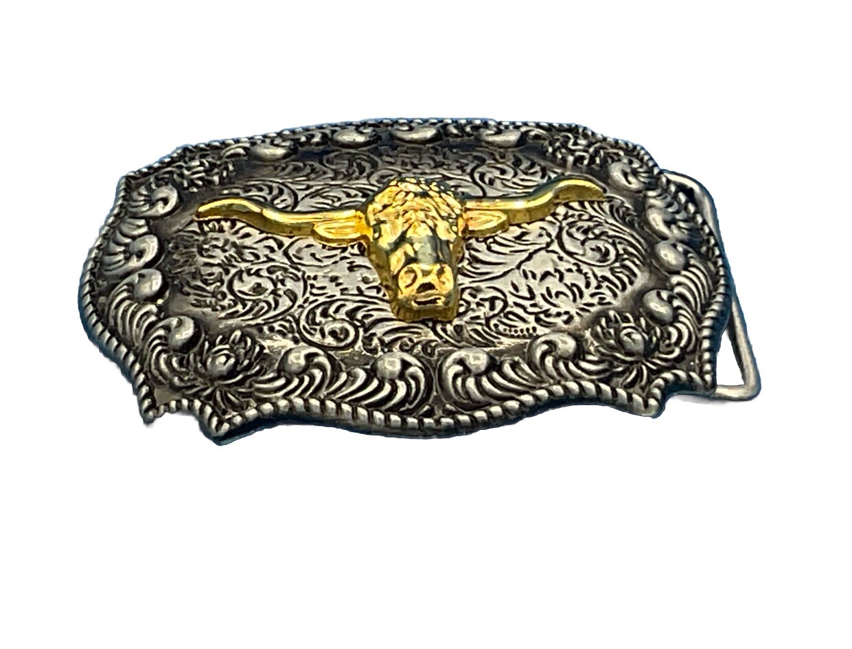 Gold/Silver Colored Belt Buckle- Gold Colored Bull- Approx 3 1/2 X 2 1/2