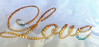 Love Gold, Aqua Clear Rhinestones - Hotfix Iron-on Transfer