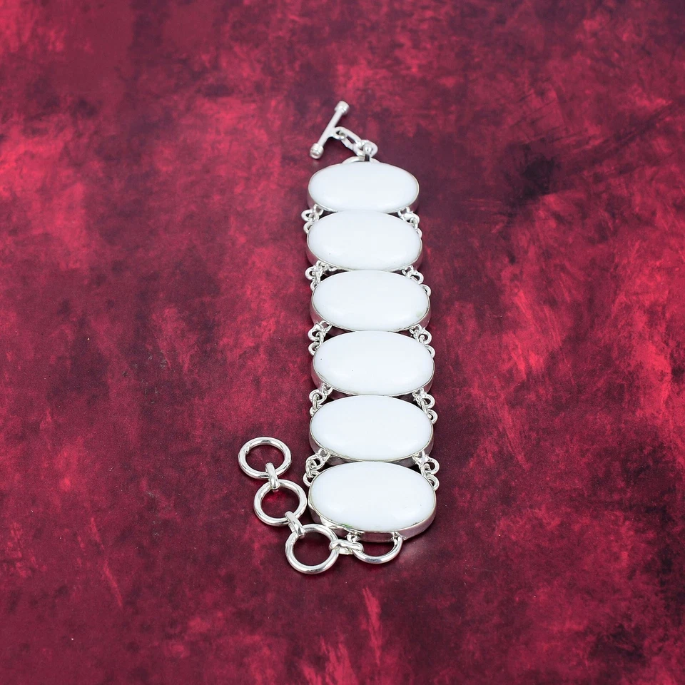 Glorious White Coral Gemstone 925 Sterling Silver Handmade Bracelet AAA+ Jewelry - Image 3 of 4