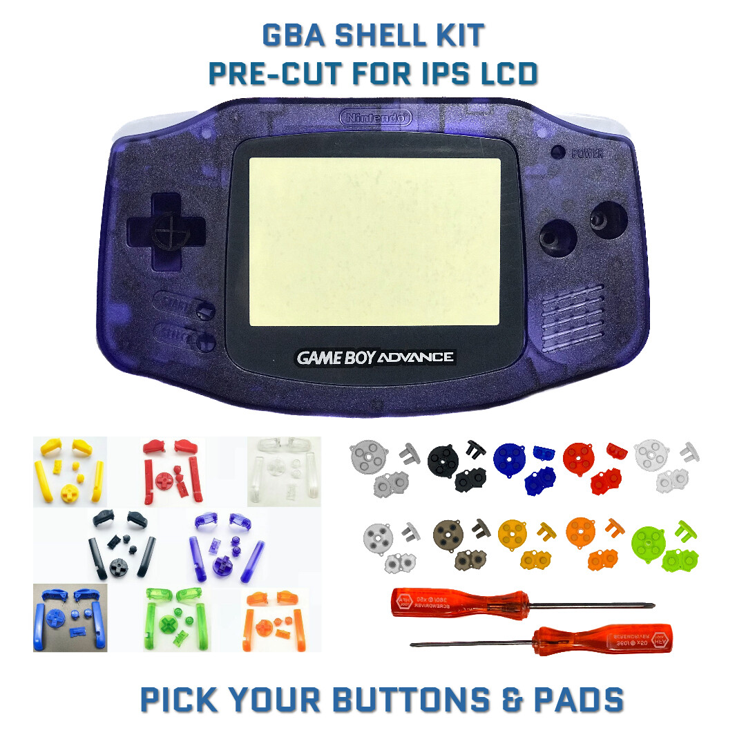 Game Boy Advance GBA Shell Kit CLEAR PURPLE PRE CUT Housing V2 IPS READY