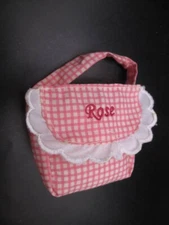 Doll Purse 10-12" ~❤️~ Pink Cotton Bag with "Rose" Embridered on Front #575