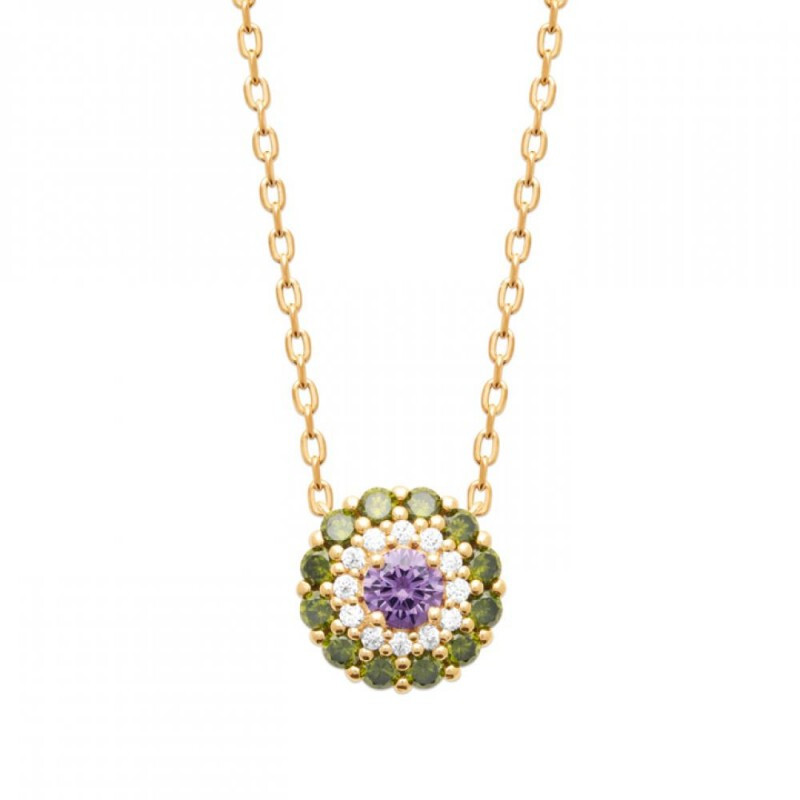 Collier fleur plaqué or 18 carats anti-ternissement aux pierres de zirconium
