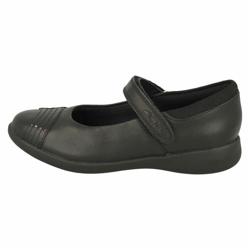 GIRLS ETCH BEAM BLACK LEATHER HOOK & LOOP STRAP FLAT SCHOOL SHOES CLARKS £44.000 - Picture 9 of 13