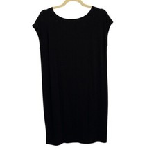 Eileen Fisher Black V-Back Short Sleeve Shift Dress Viscose Blend Size XS