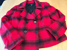 TALBOTS BLAZER WOMENS 12 PETITE BUFFALO PLAID WOOL ALPACA DBL BREASTED CROPPED