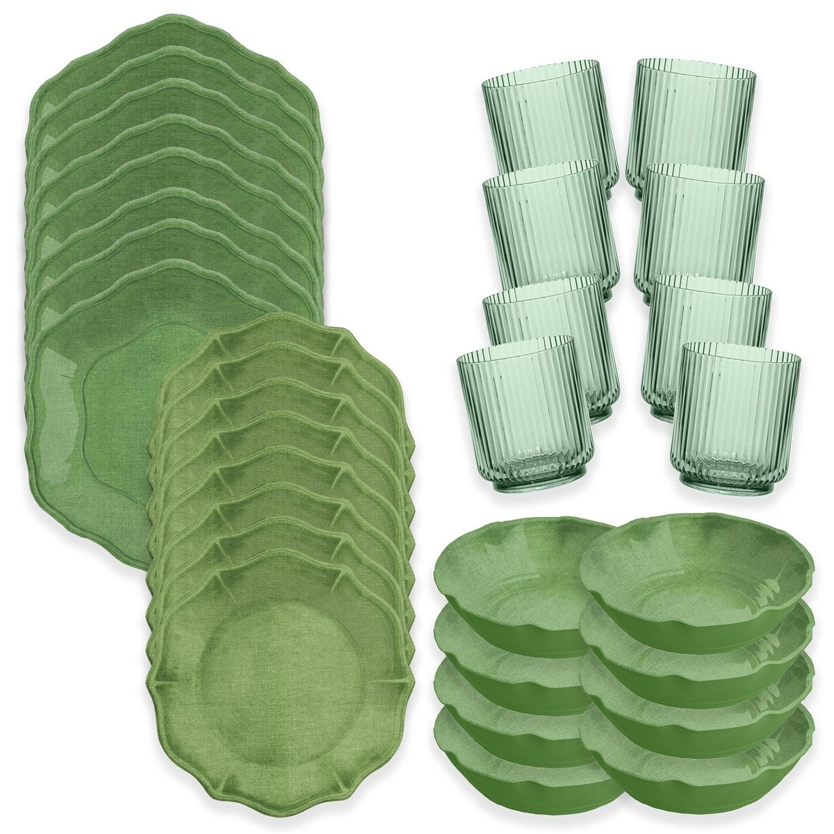 Amazon Green Melamine/Plastic Outdoor Full Dinnerware Set For