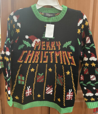 33 Degrees Christmas Sweater Gifts, Santa Hats, Holly. Gold Stars Size Medium
